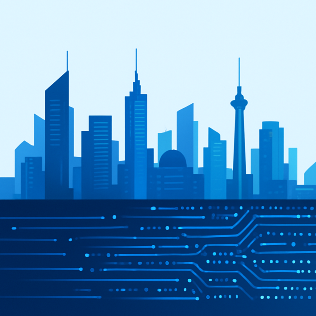 Evolving tech landscape with digital data flow