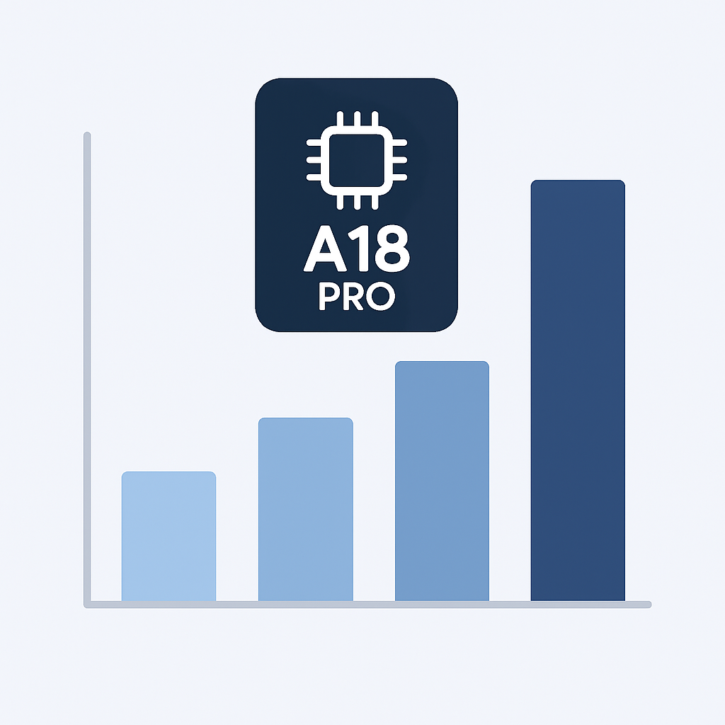 A18 Pro performance benchmark comparison showing CPU and GPU improvements