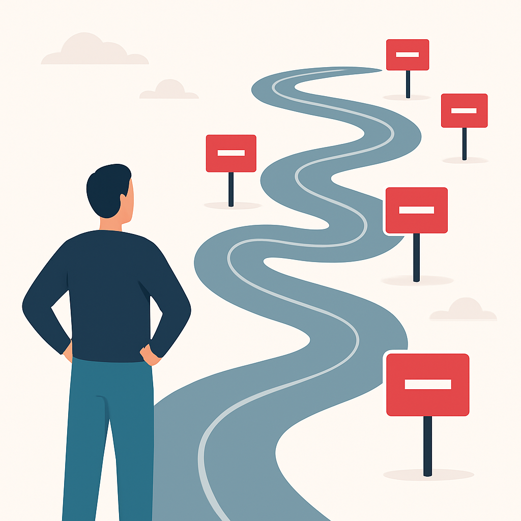 Person facing confusing career path with dead ends