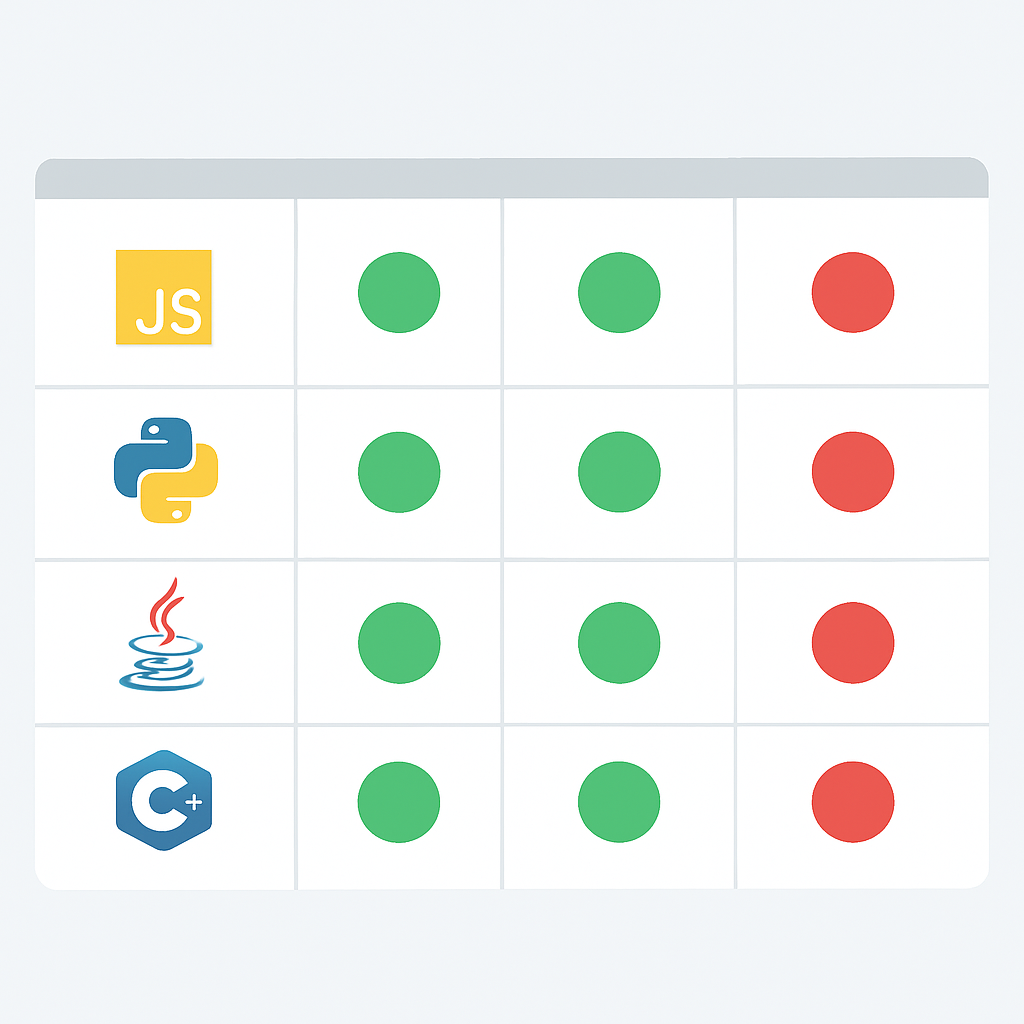 Programming language performance matrix for AI code generation