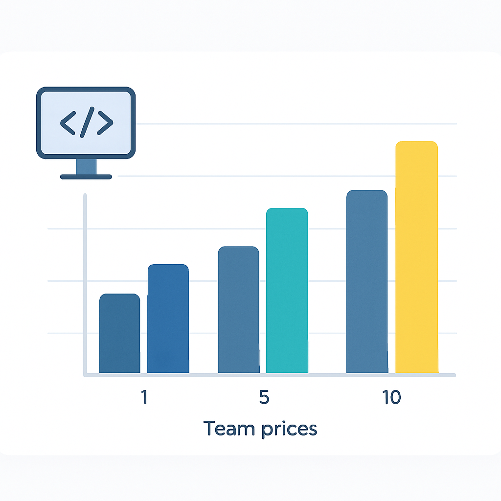Pricing comparison chart with cost analysis for GitHub Copilot, Cursor, and Codeium across team sizes
