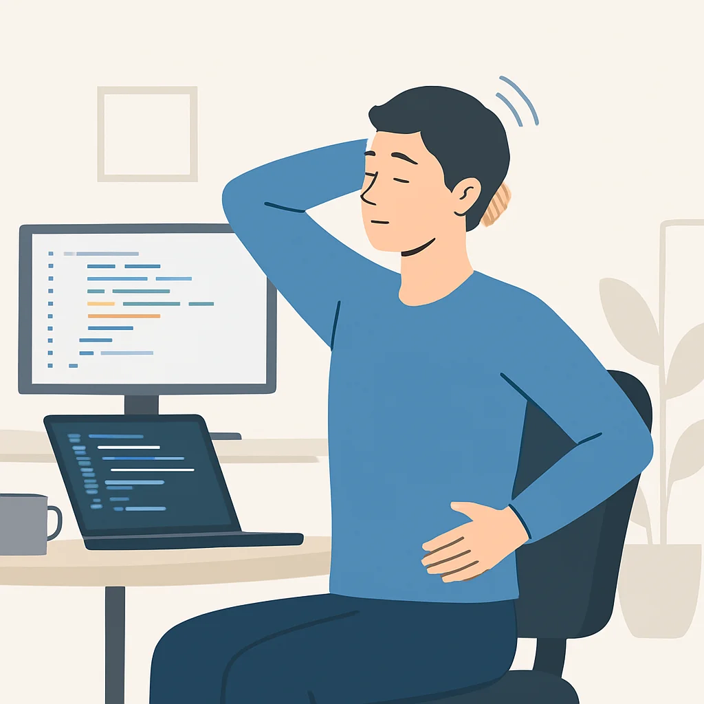 Developer doing desk stretches in office