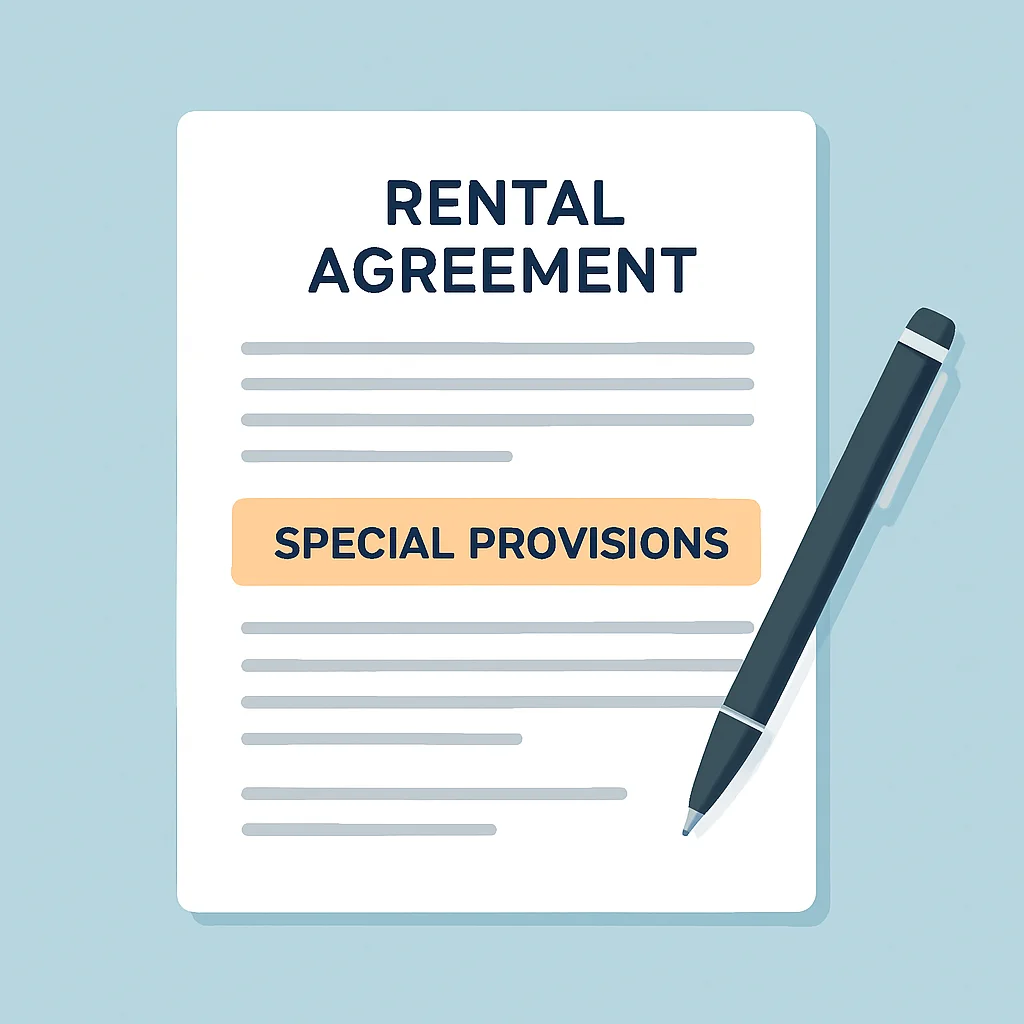 Rental agreement special provisions highlighted