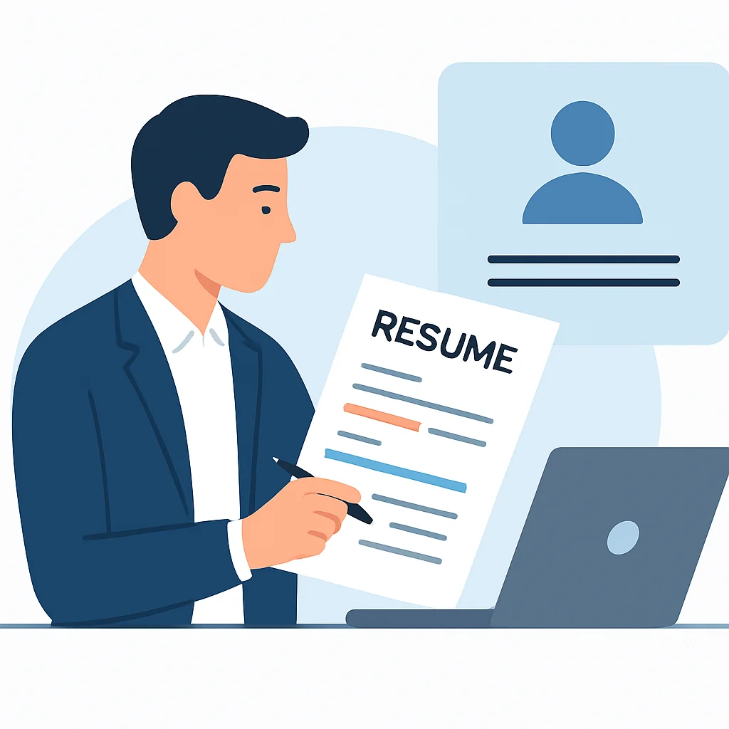 Recruiter reviewing engineer resume illustration