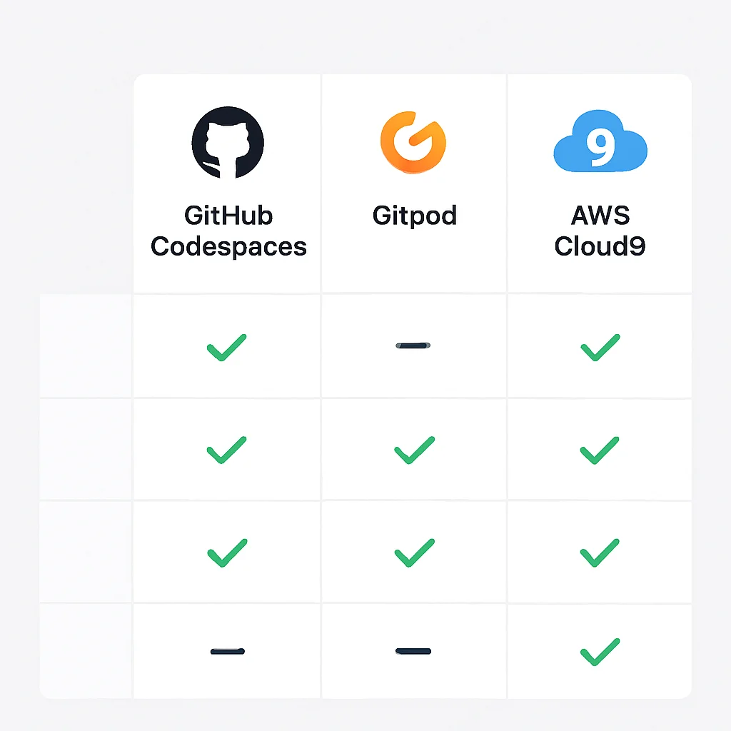 Cloud IDE feature comparison table