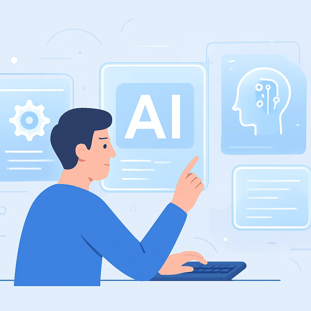 Futuristic developer AI interaction concept