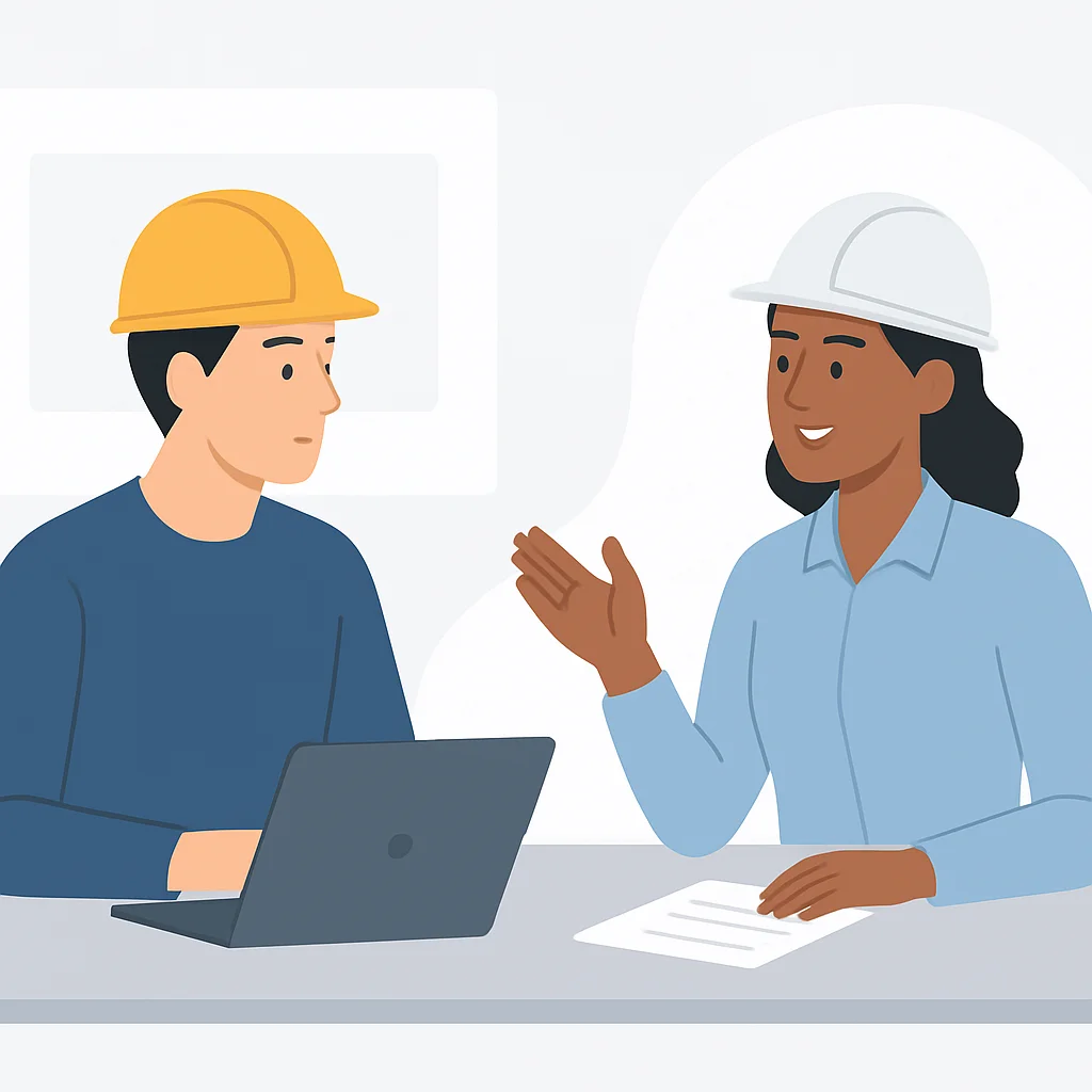 Engineers giving constructive feedback