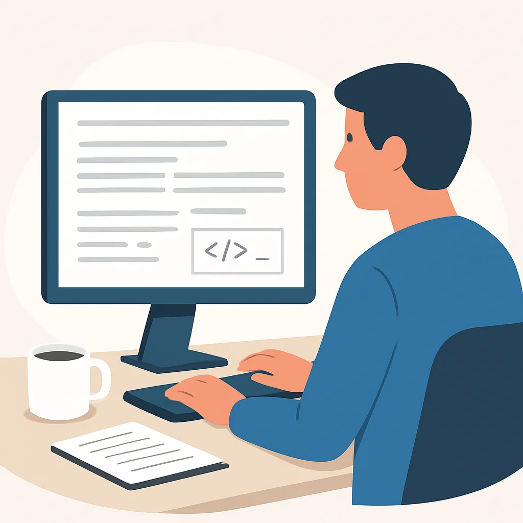 Developer studying English technical documentation
