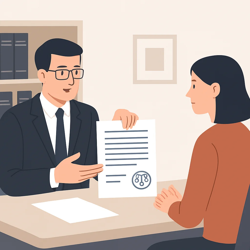 Lawyer explaining legal documents to client