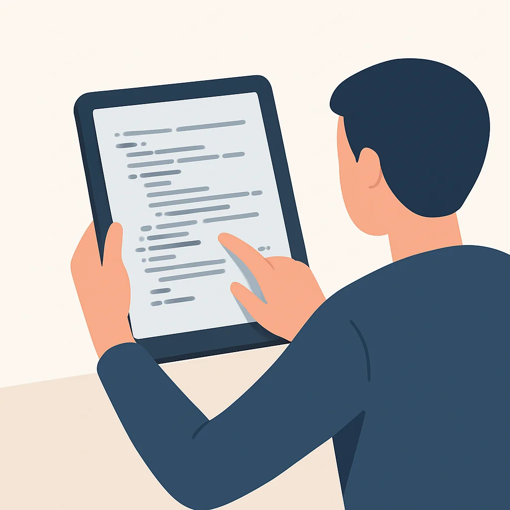 Developer using E-Ink tablet for code review