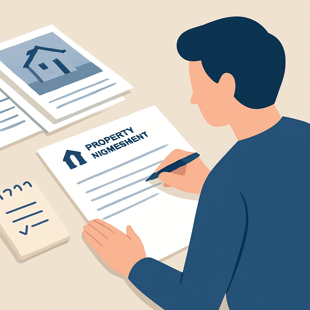 Person writing formal letter to property management with evidence