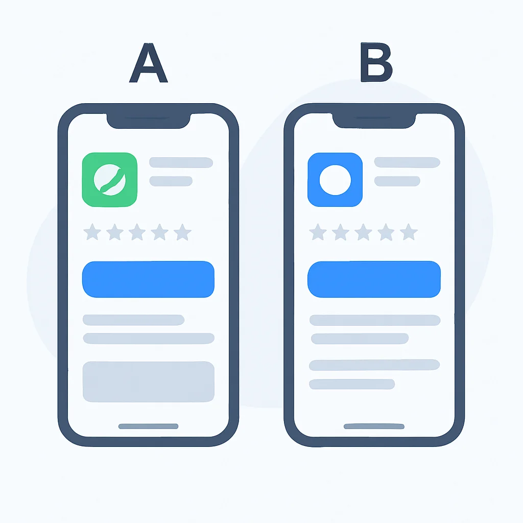 App Store A/B test screenshot comparison