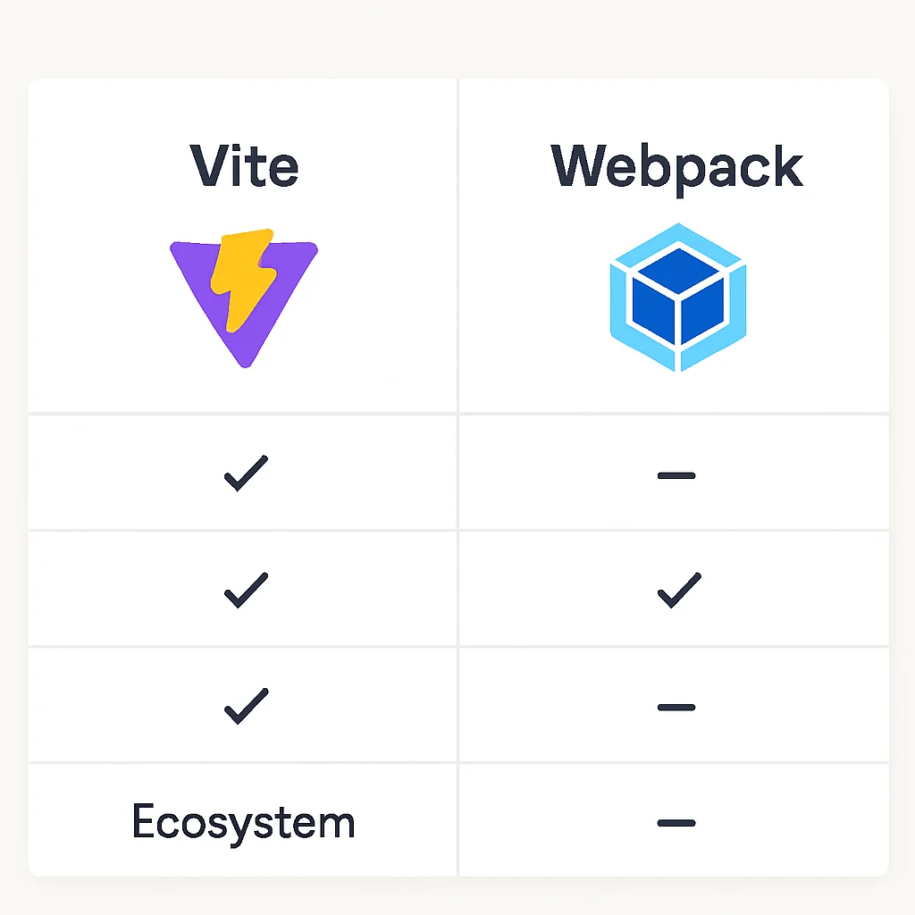 Vite vs Webpack comparison table