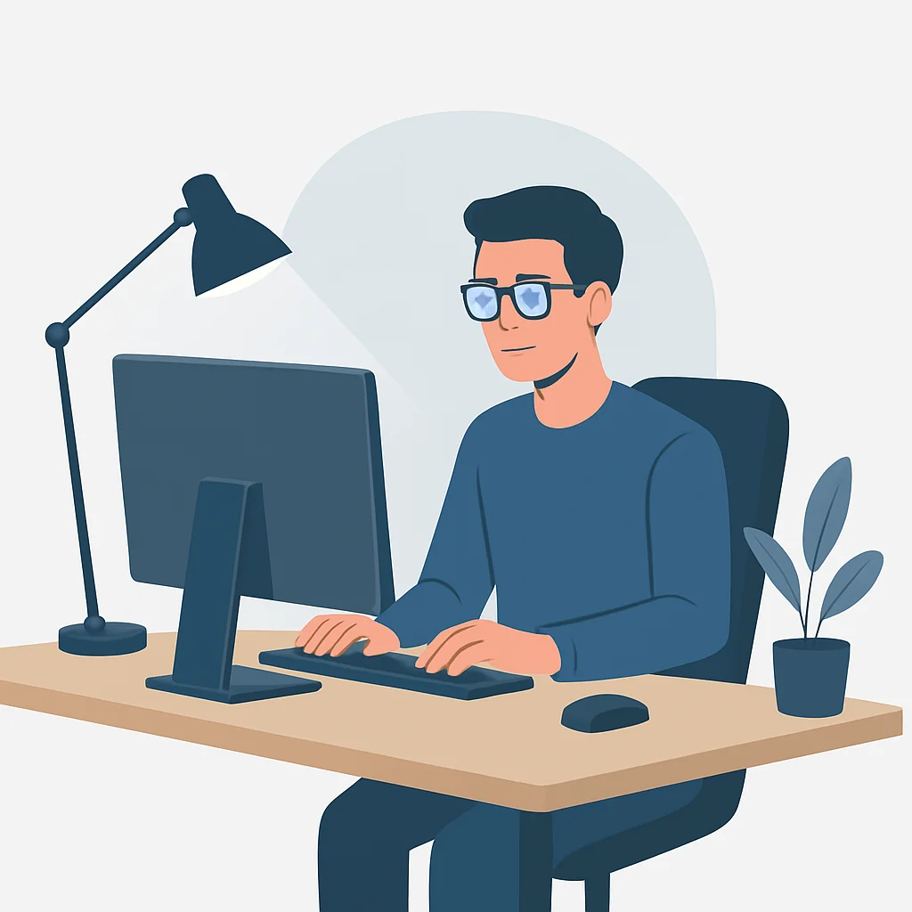 Ergonomic developer workstation with eye protection