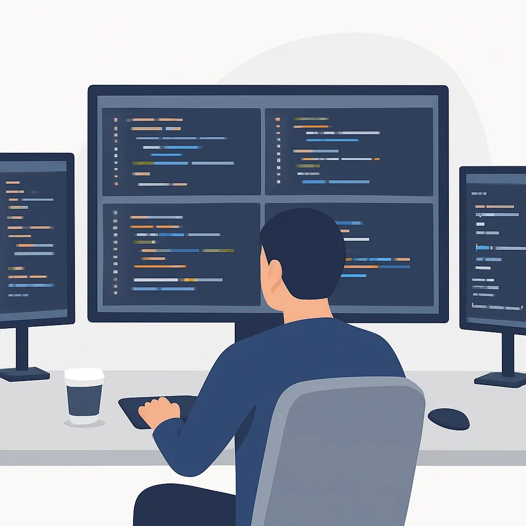 Developer's multi-monitor setup with code editors