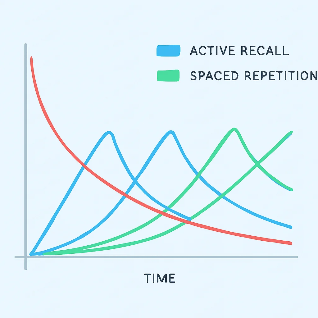 Forgetting curve and memory retention with active learning strategies