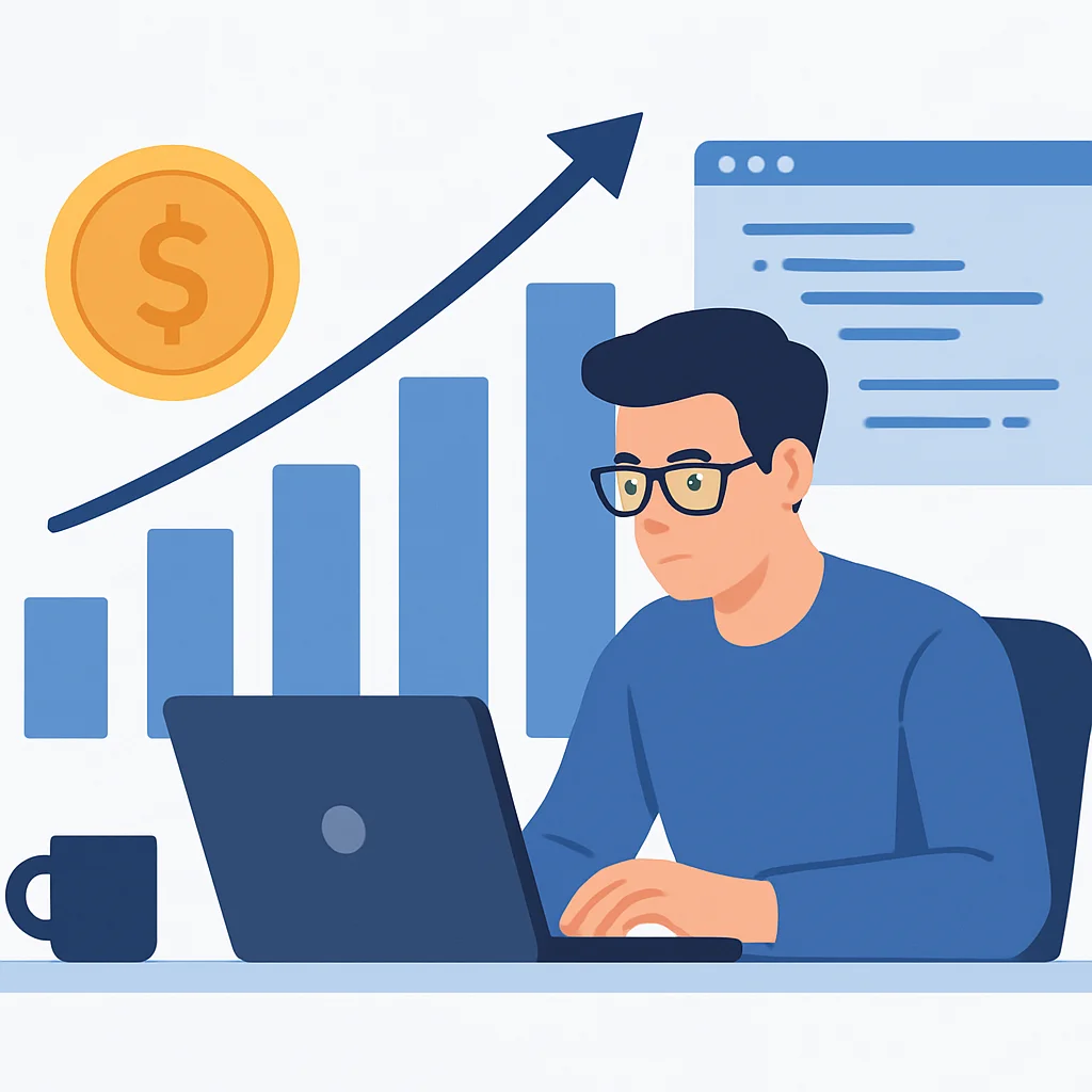 Busy developer with passive income growth graph