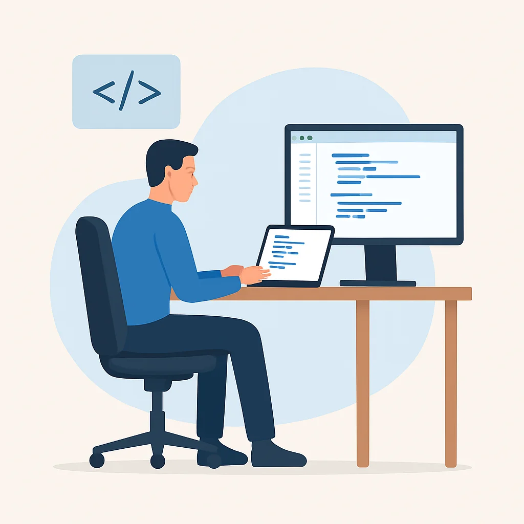 Developer working with ergonomic chair good posture