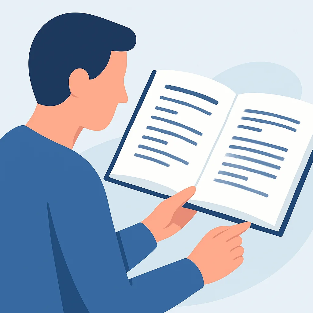 Person doing preliminary reading of a technical book