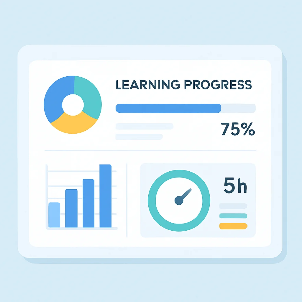 Learning progress dashboard with charts and statistics