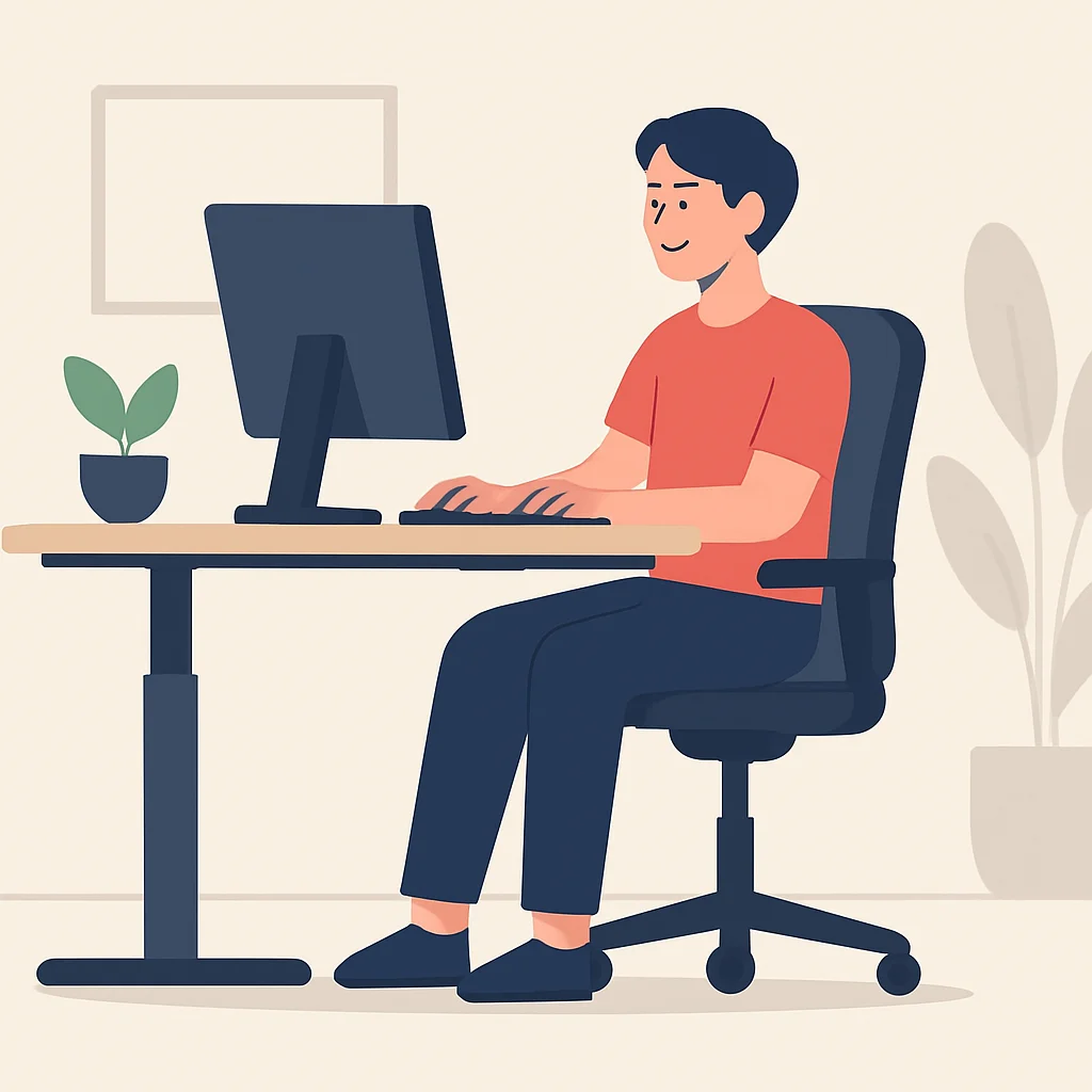 Developer working comfortably at ergonomic desk