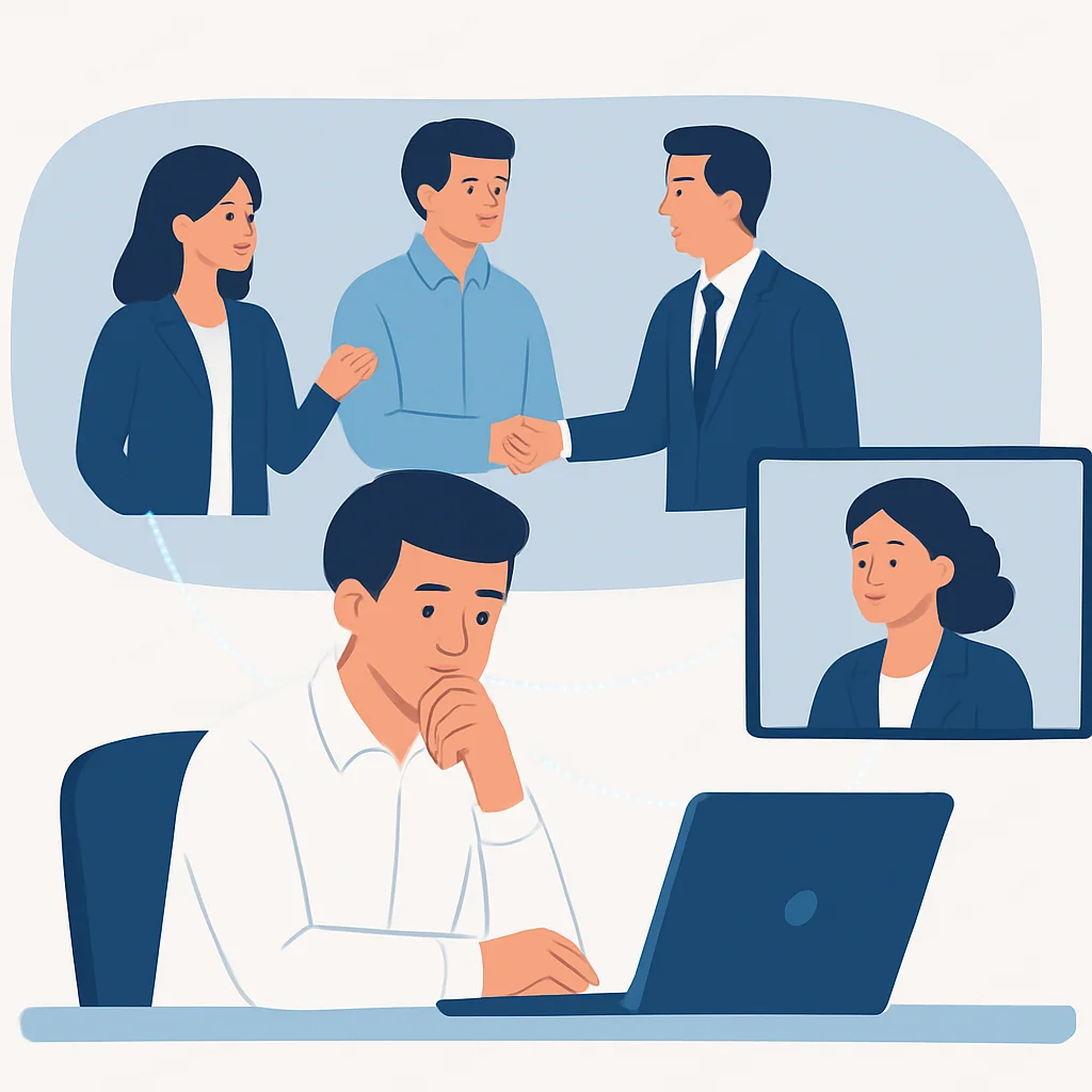 Introverted engineer making professional connections thoughtfully