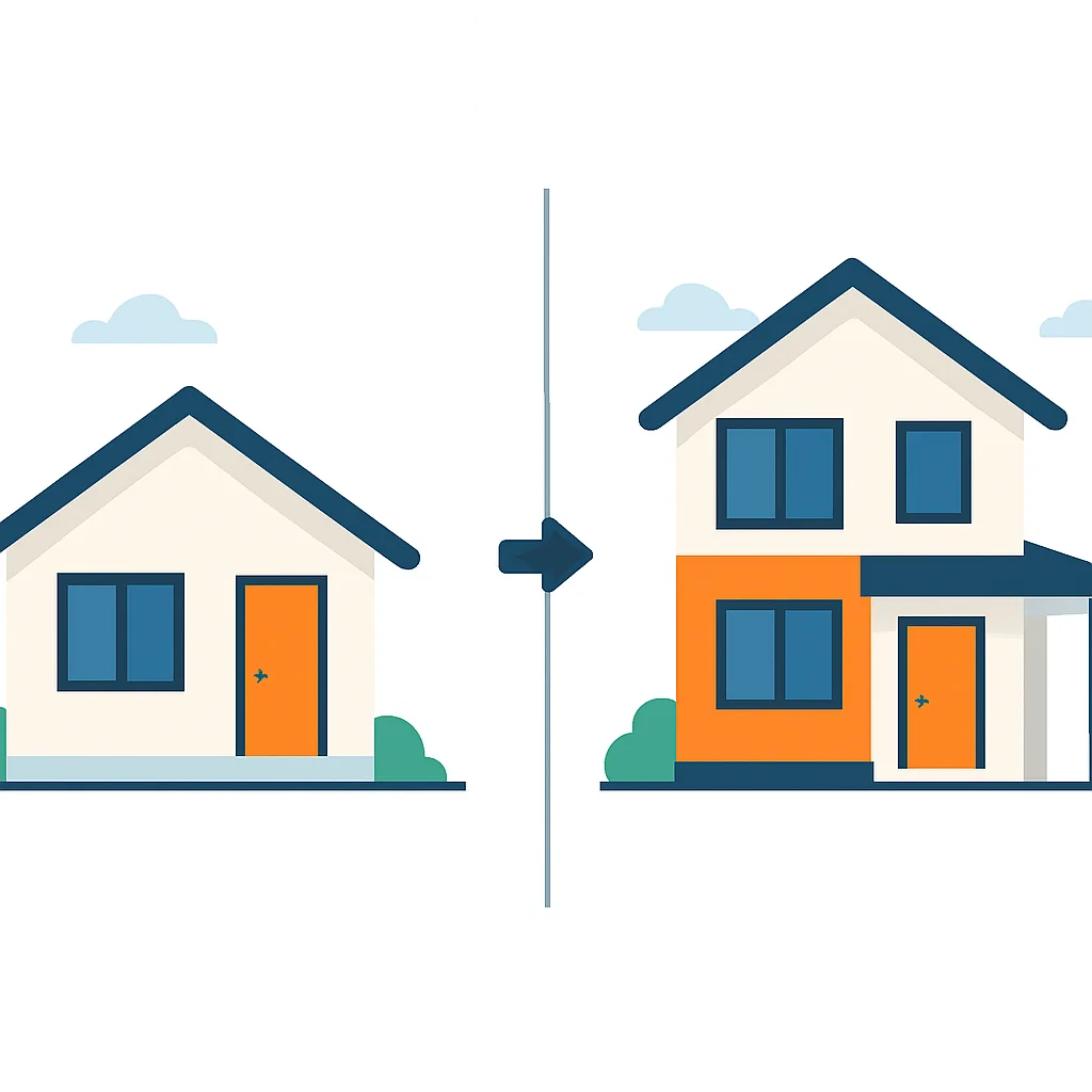 Before and after house renovation with structural changes