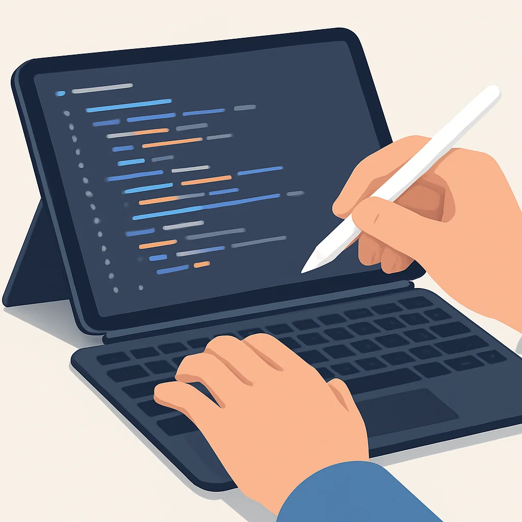 Tablet with keyboard and stylus for coding