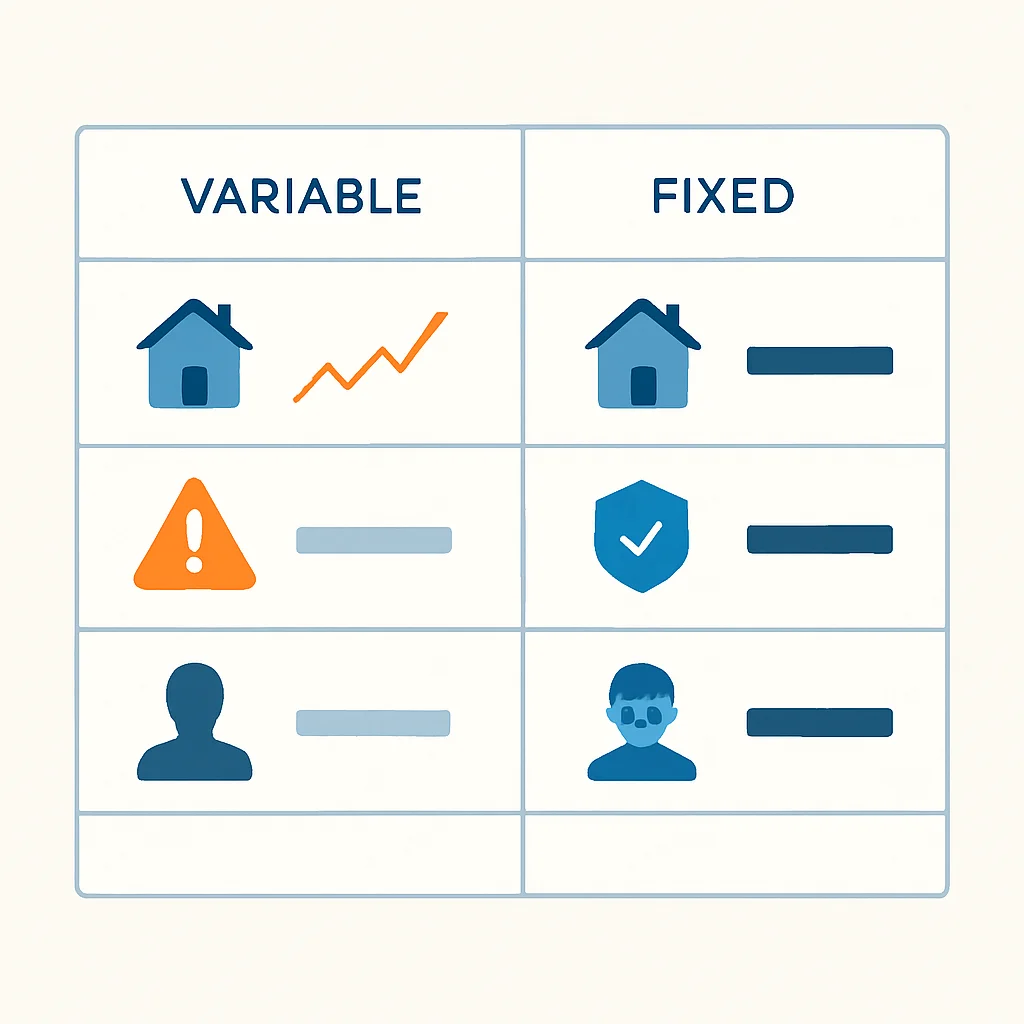 Variable vs Fixed Rate Housing Loan Comparison Table