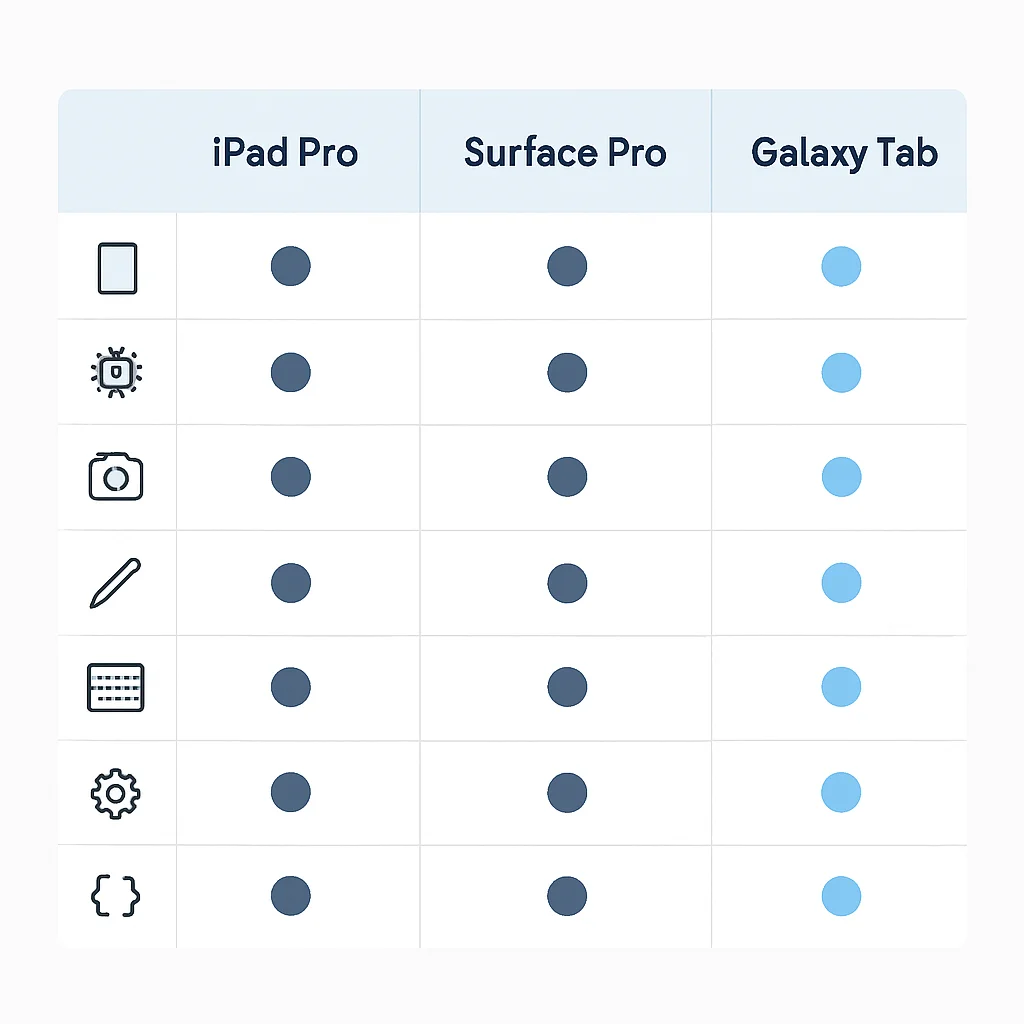 Tablet comparison table for developers