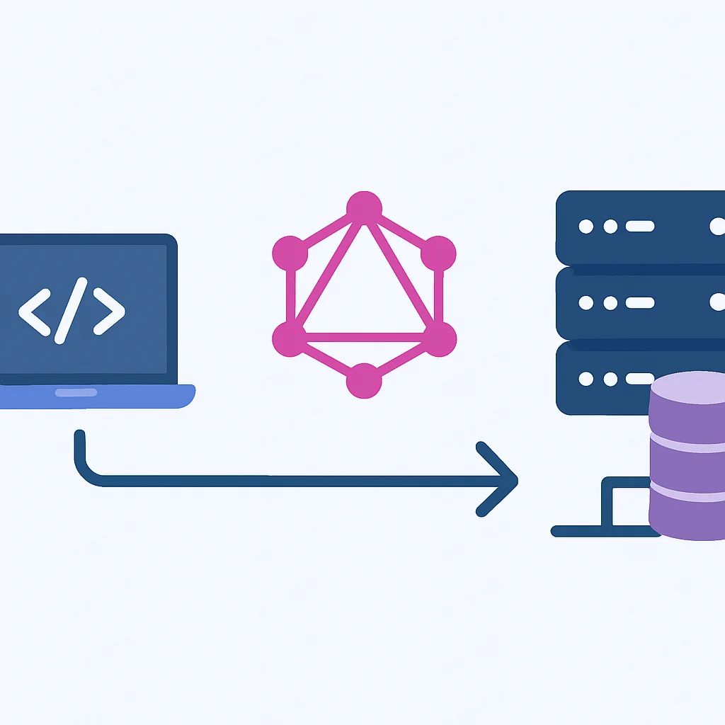 GraphQLクエリフロー図：クライアントが単一エンドポイントにクエリを送信し、サーバーが複数ソースからデータを解決