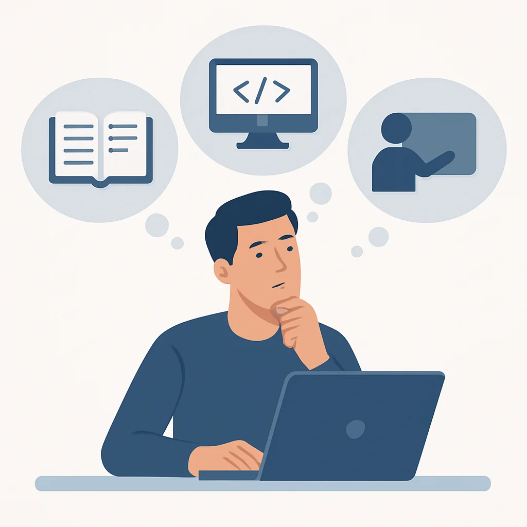 Developer contemplating different learning strategies