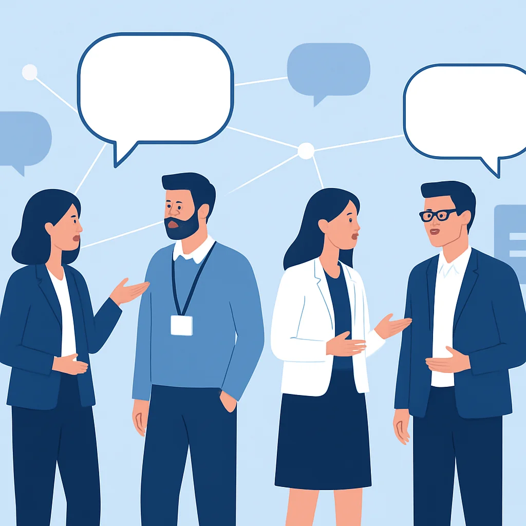 Developers and managers networking at a conference