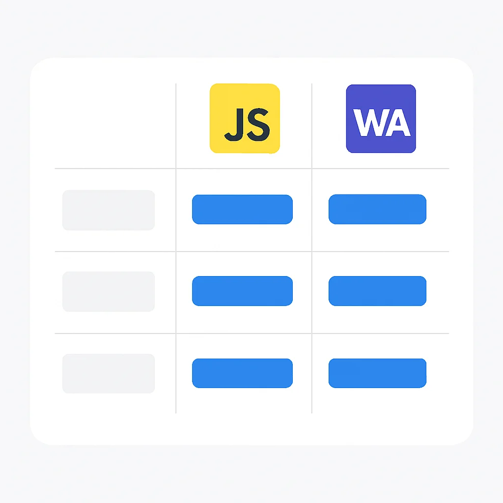 JavaScriptとWebAssemblyのタスク別パフォーマンス比較表