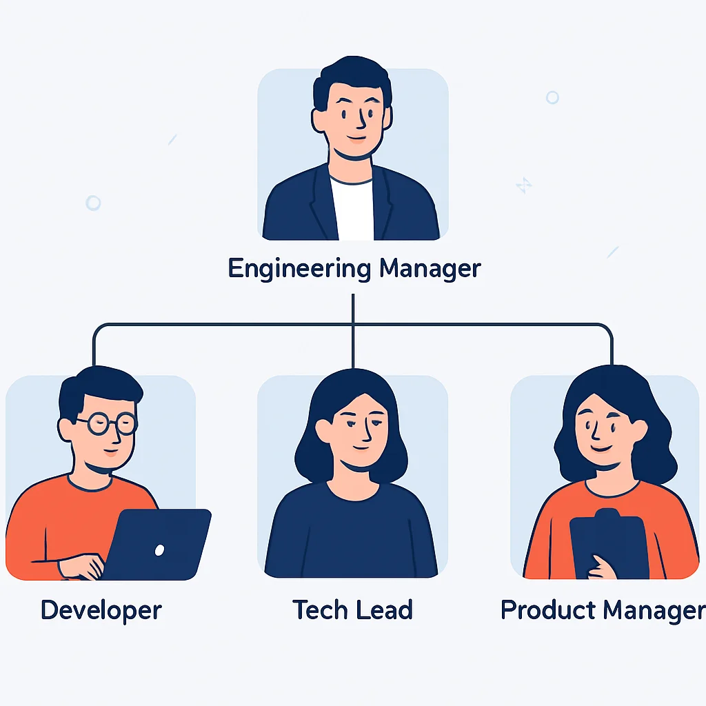 Tech company organizational chart with management roles