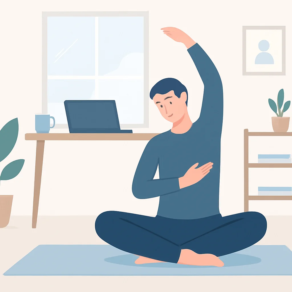 Person stretching in home office