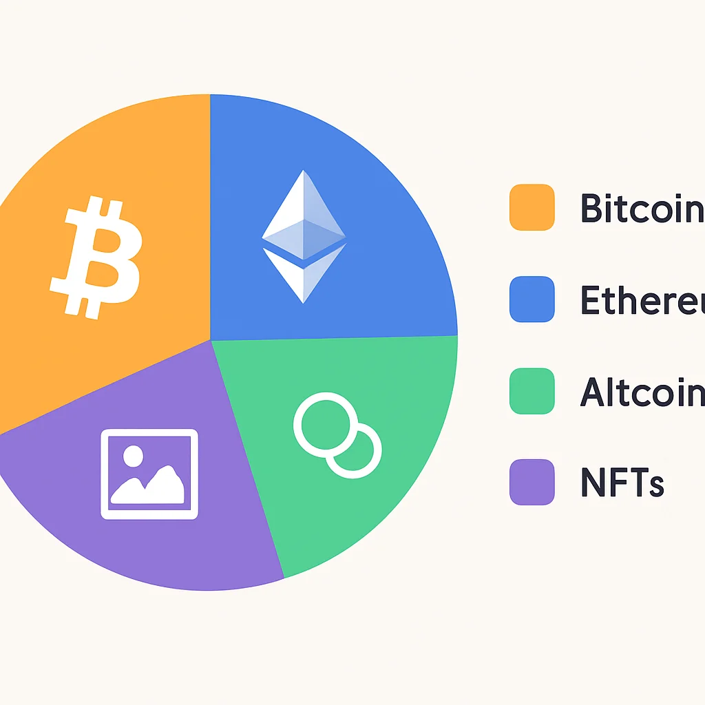 ポートフォリオ分散の円グラフ（BTC, ETH, アルトコイン, NFT）