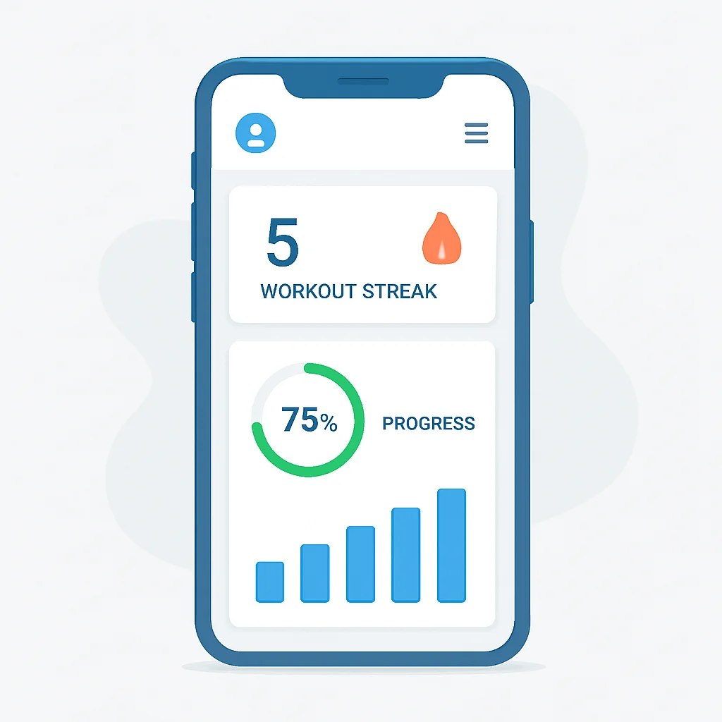 Fitness tracking app UI with workout streak